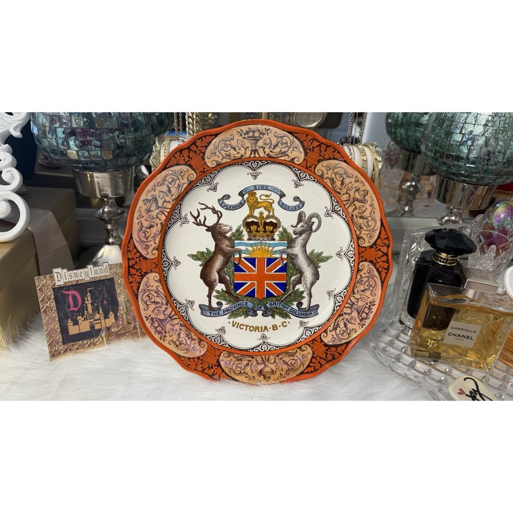 1911 Wedgwood‎ Etruria Dominion of  VICTORIA B.C 10" Plate Hand Painted Orange